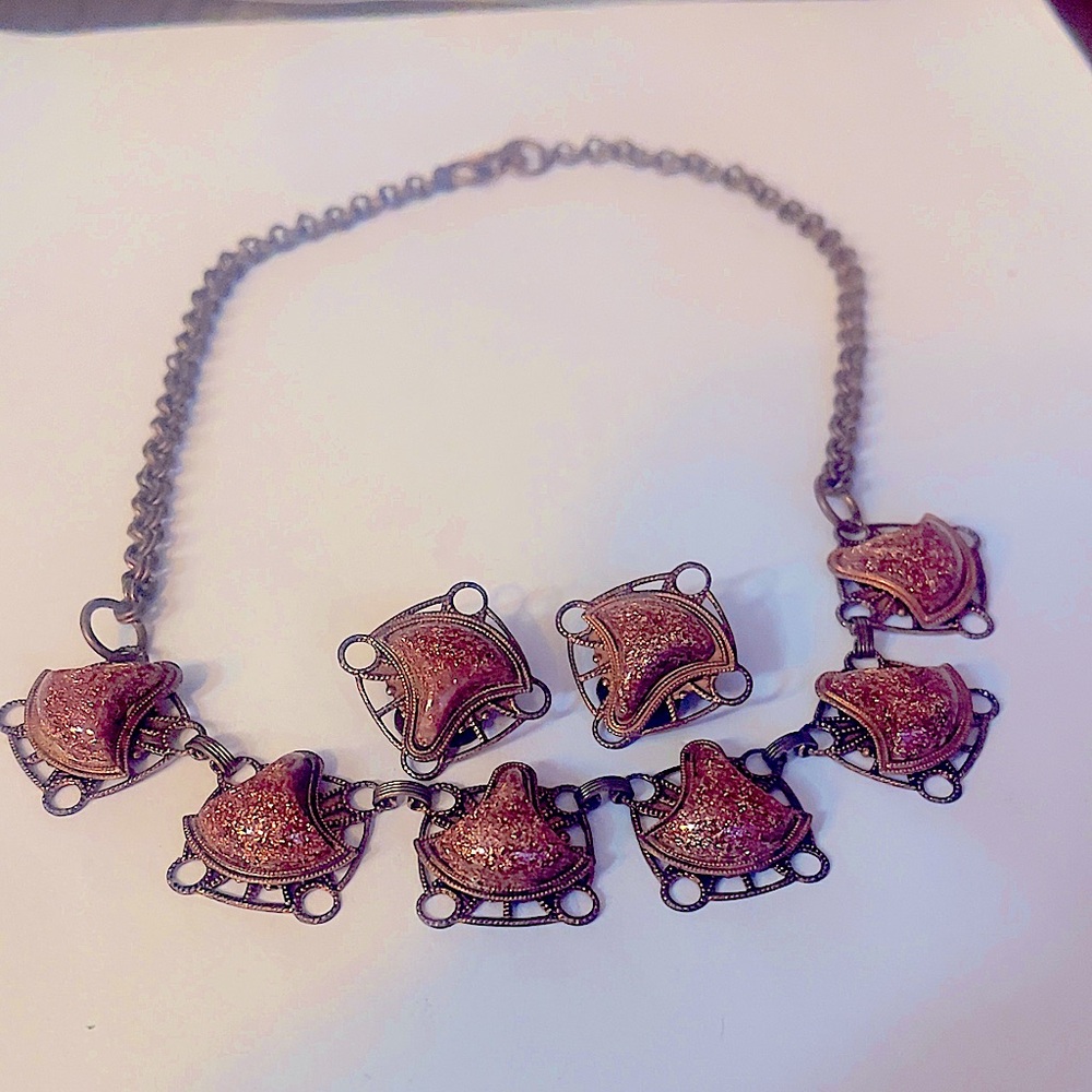 1950’s Art Decp goldstone necklace with earrings